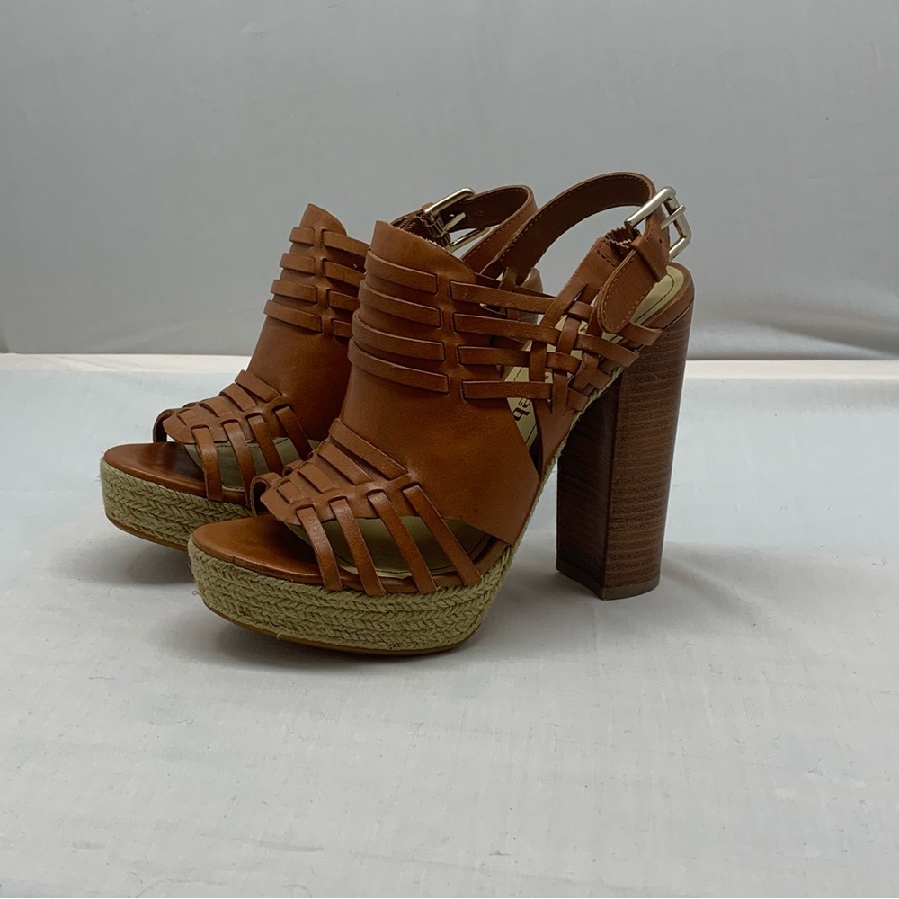Luxury Rebel Tan Platform Heels Size 7.5 | 5” Chunky Heel Pumps